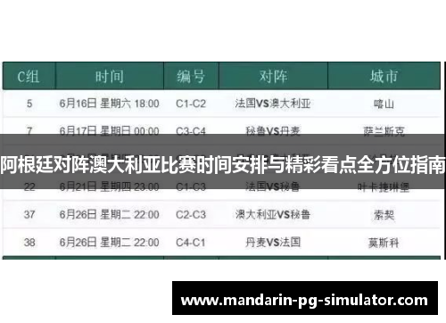 阿根廷对阵澳大利亚比赛时间安排与精彩看点全方位指南