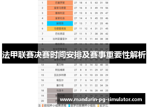 法甲联赛决赛时间安排及赛事重要性解析
